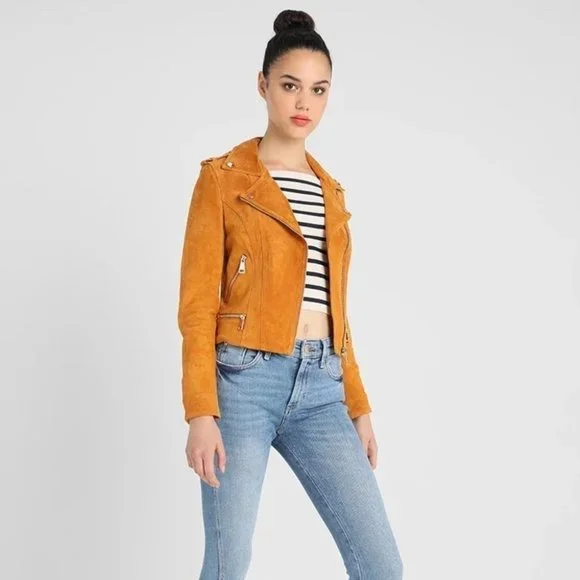 BEST JACKET FULLY LINED SOFT SUEDE LEATHER | AMBER GOLD YELLOW MUSTARD NUGGET OR - Picture 11 of 14